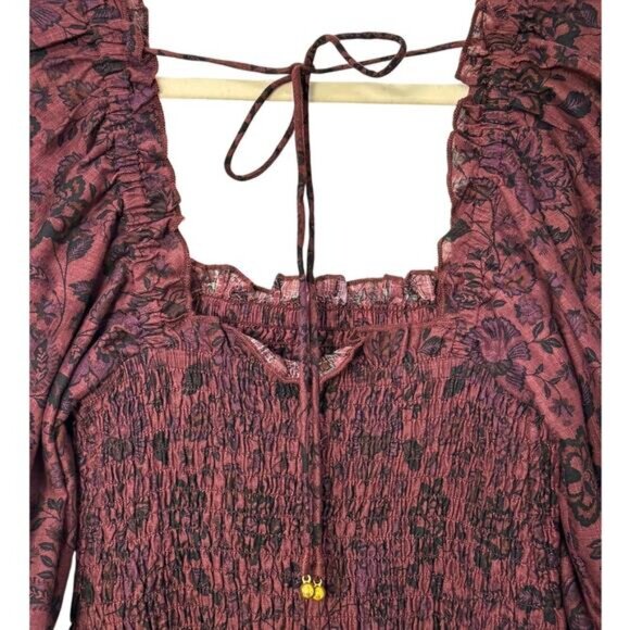 NWT Free People Smock It To Me Mini Dress Burgundy - Picture 7 of 12